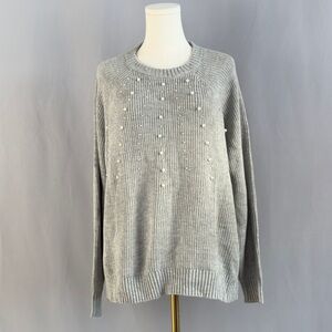 French Connection Light Gray Women's Sweater With Pearl Embellishments